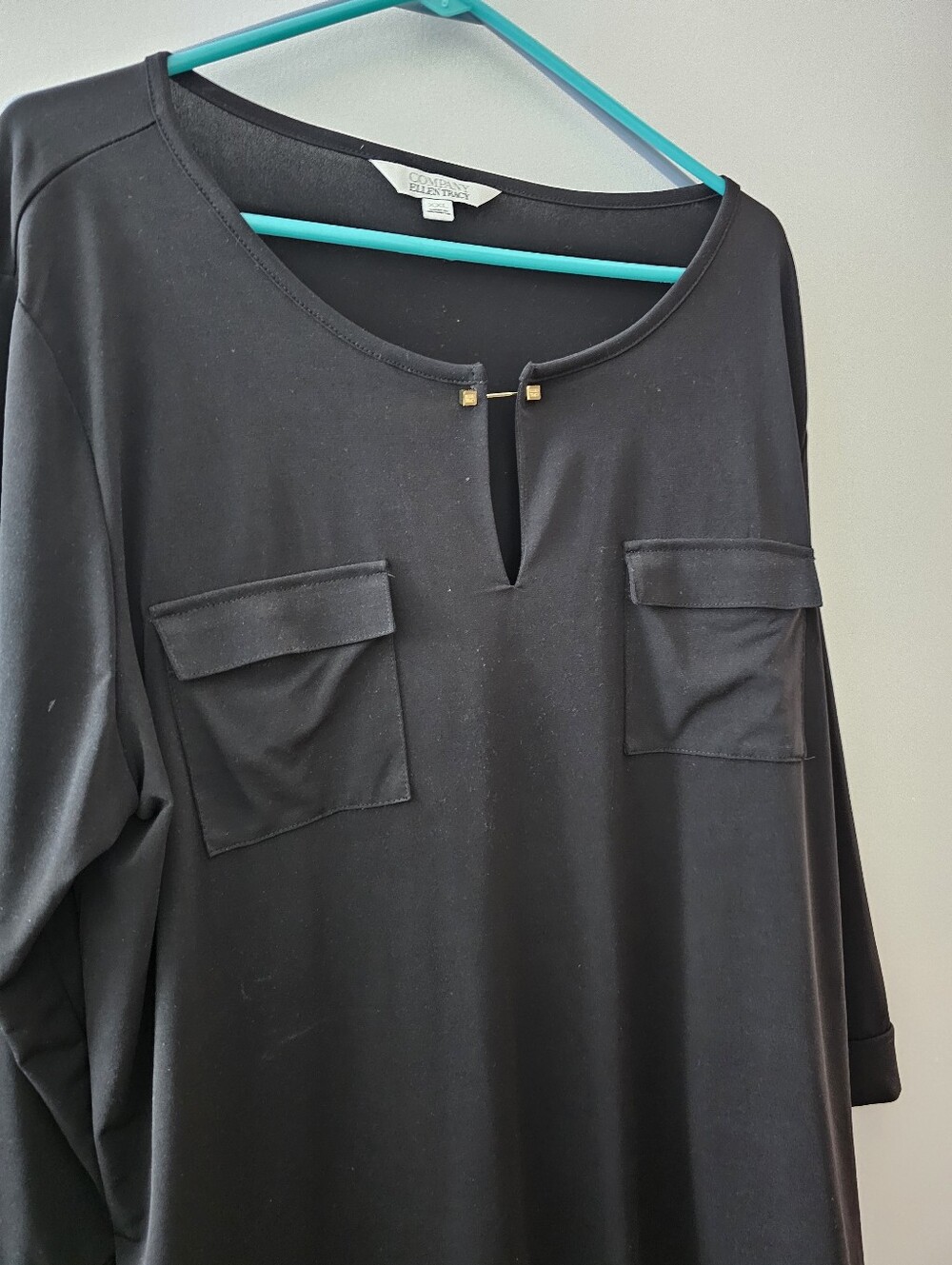 Ellen Tracy Women Black 3/4 Sleeve Blouse 2X Plus